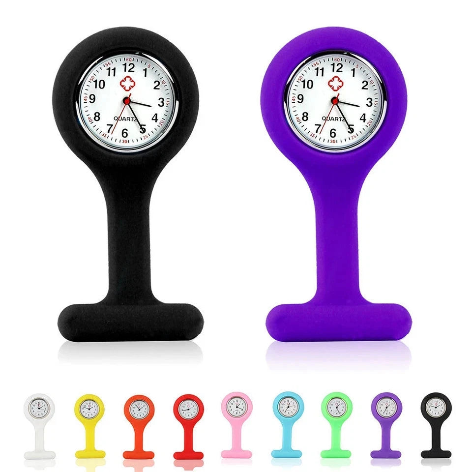 Silicon Nurse Watch Tunic Quartz Fob Pocket Brooch Washable +FREE 2 BATTERIES UK